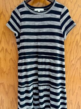 LOFT Black and White Striped Short-Sleeve Knit Dress